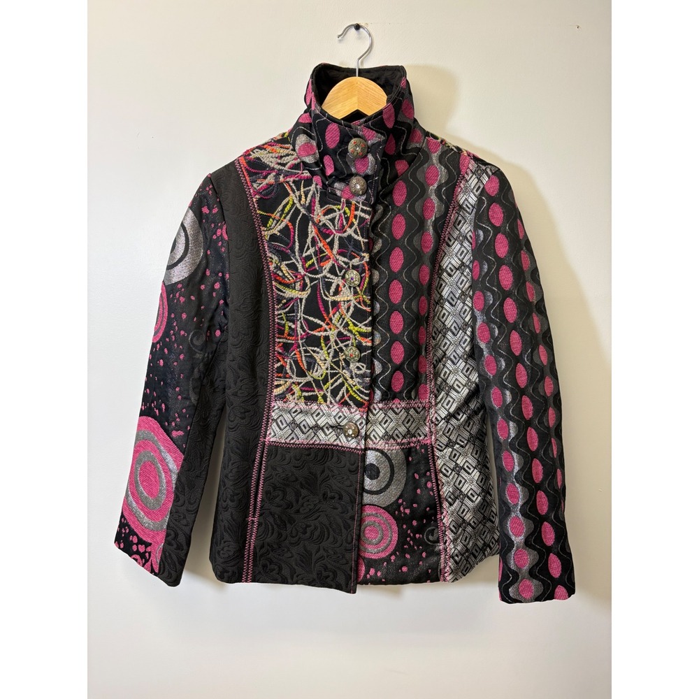Neslay Paris Artsy Mixed Media Patchwork Art to Wear Whimsigoth Blazer Jacket L